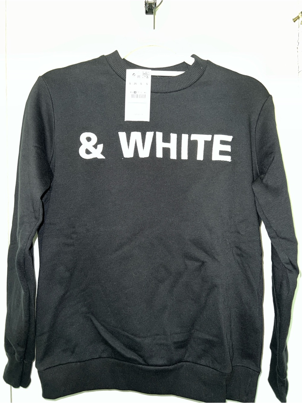 Pull&Bear Black Sweatshirt with White '& WHITE' Chest Print